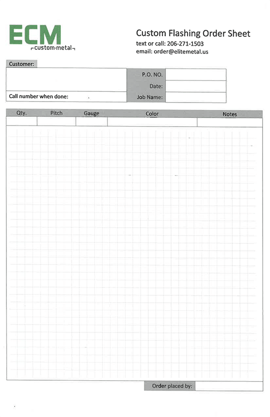 custom Flashing Order Form